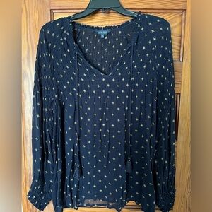 Lucky Brand semi sheer navy blouse, 1X